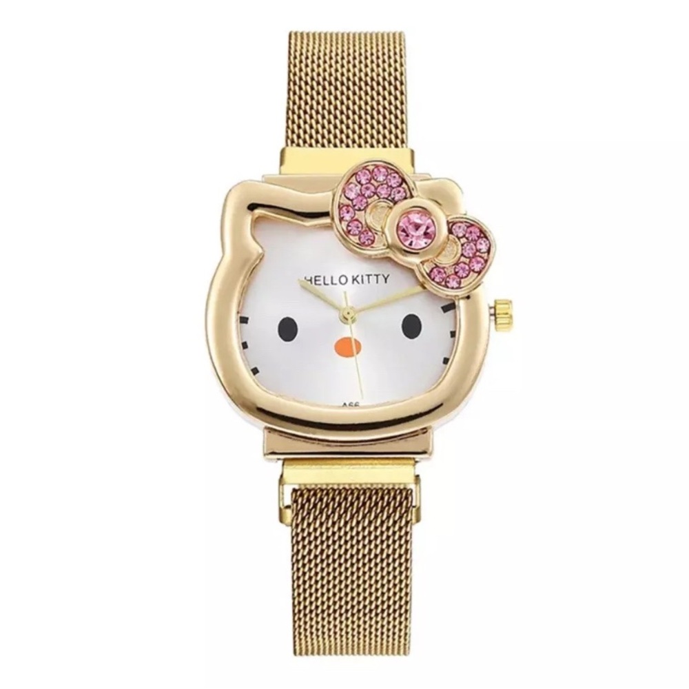 Hello Kitty Diamond Watch Cat Bow Kawaii Pink Ladies Gold Sliver Metal - Picture 3 of 5